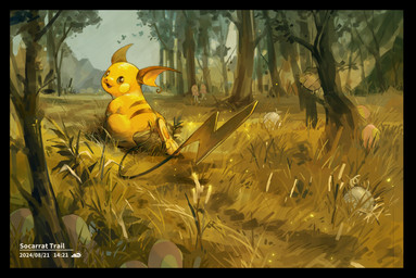 ambiguous_gender anthro brown_body feral forest forest_background fungus grass group looking_back markings nature nature_background open_mouth orange_body pawpads paws plant striped_markings stripes tail text tongue tree walking ame_ivysaur nintendo pokemon elemental_creature fungi_fauna generation_1_pokemon generation_9_pokemon pokemon_(species) raichu tarountula toedscool 2024 absurd_res dated english_text hi_res