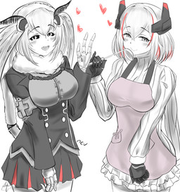 black_sclera blush breasts clothed clothing duo female fur heart_symbol kitchen_utensils ladle looking_at_viewer multi_arm multi_limb open_mouth smile tools myachyuzuki azur_lane mashiro_(solopipb) animal_humanoid arthropod arthropod_humanoid human humanoid insect insect_humanoid lepidopteran lepidopteran_humanoid mammal moth 2019 hi_res portrait restricted_palette three-quarter_portrait