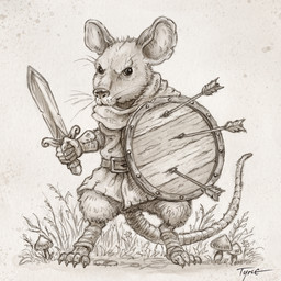 4_toes 5_fingers anthro arrow_(weapon) biped clothed clothing feet fingers melee_weapon ranged_weapon shield solo sword toes weapon tyrie mammal mouse murid murine rodent 1:1 2022