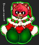 anthro christmas_clothing christmas_headwear clothing female hat headgear headwear holidays legwear leotard looking_at_viewer overweight pink_body santa_hat sleeves solo stockings thick_thighs mrfrogington christmas sega sonic_the_hedgehog_(series) amy_rose eulipotyphlan hedgehog mammal hi_res