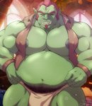 belly fangs green_body green_skin humanoid_pointy_ears male muscular muscular_humanoid muscular_male nipples not_furry pecs pointy_ears solo teeth funeral-paws humanoid orc hi_res