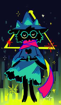 anthro black_body black_fur clothed clothing eyewear fur glasses hat headgear headwear male solo lowua_(artist) deltarune undertale_(series) ralsei bovid caprine darkner goat mammal 2018 digital_media_(artwork) hi_res