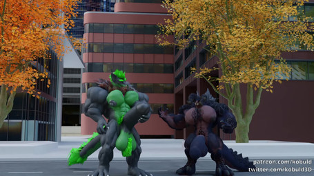 anthro balls big_balls big_muscles big_pecs big_penis body_size_growth duo genitals growth huge_balls huge_muscles huge_pecs huge_penis hyper hyper_genitalia hyper_muscles hyper_penis macro male male/male muscle_growth muscular pecs penis size_transformation tail transformation kobuld fallout microsoft mythology thomas_green canid canine deathclaw dragon fox hybrid mammal mythological_creature mythological_scalie scalie 16:9 3d_(artwork) 3d_animation animated digital_media_(artwork) hi_res huge_filesize long_playtime sound video widescreen