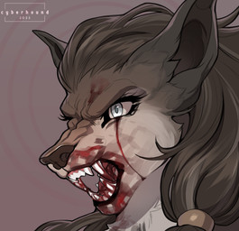 anthro blood bodily_fluids european fangs female fur hair snarling solo teeth cyberhound blizzard_entertainment mythology warcraft canid canine mammal mythological_creature werecanid werecreature worgen absurd_res hi_res