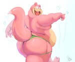 anthro belly big_belly big_butt butt clothing debudraws generation_1_pokemon heart_symbol hi_res humanoid looking_at_viewer looking_back male nintendo overweight overweight_anthro overweight_male pink_body pokemon pokemon_(species) slowbro slowbro_(debudraws) smile solo tail thong underwear walking