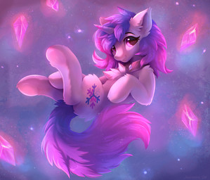 blue_hair crystal cutie_mark diamond_(gem) female feral fluffy fur gem hair horn pink_eyes purple_hair solo sparkles white_body white_fur joeumbre hasbro my_little_pony snowy_(nnaly) equid equine horse mammal pony hi_res