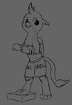 3_toes beak clothing crossed_arms feathers feet feral fingers long_tail male navel pose smile solo tail tail_tuft toes tuft underwear wenni friendship_is_magic hasbro my_little_pony mythology gallus_(mlp) avian gryphon mythological_avian mythological_creature monochrome sketch