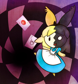 4_fingers anthro apron bangs beady_eyes black_body black_ear black_eyes black_fur black_hair blonde_hair blue_clothing blue_dress card clothed clothed_anthro clothed_female clothing costume dress ear_tuft empty_eyes featureless_legs female fingers fur hair heterochromia inside light long_ears medium_hair midair multicolored_body multicolored_fur multicolored_hair no_eyebrows noseless open_mouth open_smile red_mouth smile smiling_at_viewer solo tan_body tan_fur tuft tunnel two_tone_hair white_apron white_clothing white_eyes cookieboy011 alice_in_wonderland drawn_to_life alice_(alice_in_wonderland) heather_(drawn_to_life) canid canine mammal raposa 2019 colored crossover digital_drawing_(artwork) digital_media_(artwork) english_description hi_res lighting shaded