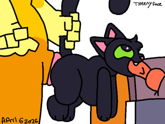 anal anal_penetration anal_tugging animal_genitalia anthro anus balls bestiality big_anus black_body black_fur bottomwear clothed clothing fellatio female female_penetrated feral fur genitals green_sclera knot looking_pleasured male male/female male_penetrating male_penetrating_female nude oral oral_penetration orange_body orange_fur orange_scales orifice_tugging pants penetration penile penile_penetration penile_spines penis penis_in_mouth puffy_anus ridiculous_fit scales sex sheath spitroast tail teeth yellow_body yellow_fur theenyface butters_(theenyface) domestic_cat felid feline felis kobold mammal scalie 2d_animation animated