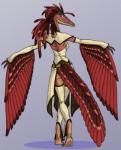 anthro biped clothing corset digitigrade feathered_wings feathers female hair legwear lingerie looking_at_viewer looking_back ponytail simple_background solo standing topwear white_background wings predaguy third-party_edit archaeopteryx dinosaur feathered_dinosaur feathered_scalie prehistoric_species reptile scalie theropod 2017