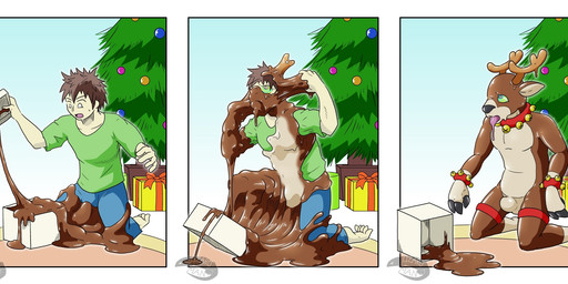 2_toes 3_fingers 5_fingers 5_toes anthro antlers base_one_layout basic_sequence biped brown_hair bulge christmas_tree clothed clothing feet fingers gift glistening goo_transformation green_clothing green_eyes green_shirt green_topwear hair holidays horn kneeling latex linear_sequence liquid_latex male nude one_row_layout open_mouth plant shirt solo spiral spiral_eyes three_frame_image three_frame_sequence toes tongue tongue_out topwear transformation transformation_sequence tree white_eyes lizardman_(artist) christmas deer human mammal new_world_deer reindeer 2014 comic digital_drawing_(artwork) digital_media_(artwork) hi_res sequence