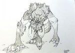 2022 anthro canid canine canis claws clothing fangs genitals humanoid_genitalia humanoid_penis looking_at_viewer male mammal monochrome mythological_canine mythological_creature mythology penis shadow_wolf solo teeth torn_clothing transformation were werecanid werecanine werewolf winterbalg wolf