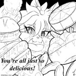 2016 accessory anthro bow_(feature) bow_accessory bow_ribbon burger cake comic dessert domestic_cat eating english_text felid feline felis female food food_shot hair_accessory hair_bow hair_ribbon hi_res hot_dog ice_cream ice_cream_sundae if_hell_had_a_taste mammal marci_hetson meat monochrome object_shot open_mouth pizza ribbons sausage solo stuffing text viroveteruscy weight_gain