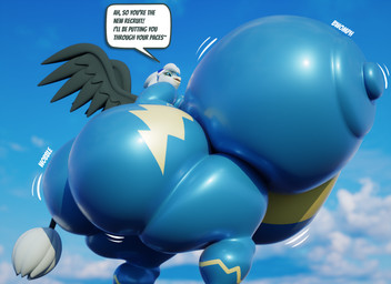 anthro areola beak big_breasts big_butt bodysuit breast_squish breasts butt clothing eyewear eyewear_on_head female goggles goggles_on_head huge_breasts huge_butt hyper hyper_breasts looking_at_viewer skinsuit sky solo speech_bubble squish thick_thighs tight_clothing wings wobble wonderbolts_uniform darkdraketom hasbro my_little_pony mythology mai_(archy) avian gryphon mythological_avian mythological_creature 3d_(artwork) blender_(artwork) digital_media_(artwork) hi_res