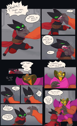 anthro armor barefoot bdsm bite bite_mark black_body black_fur blush bodily_fluids bound cape captured clenched_teeth clothing crouching crown dialogue drooling duo eyes_closed face_grab feet finger_fetish finger_in_mouth finger_play fingers fish_hooking fur glare gloves green_body green_eyes grey_background grey_body grey_skin handwear headgear hero hindpaw laugh male motion_lines narrowed_eyes no_sclera open_mouth orange_body orange_fur paws pink_clothing pink_tongue prehensile_feet red_cape red_clothing red_gloves red_handwear rope saliva scales sharp_teeth simple_background sitting size_difference sound_effects speech_bubble sweat teeth text toes tongue tongue_grab tongue_out villainous yellow_body yellow_eyes yellow_scales catminte cartoon_network mao_mao:_heroes_of_pure_heart coby_(mao_mao) orangusnake sheriff_mao_mao_mao tanner_(mao_mao) ape domestic_cat felid feline felis haplorhine mammal orangutan primate reptile scalie snake absurd_res comic english_text hi_res