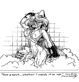anthro bath female fur naturally_censored nipple_tuft solo tail text tuft water eric_schwartz sheila_vixen canid canine fox mammal 1996 black_and_white english_text monochrome pen_(artwork) traditional_media_(artwork)