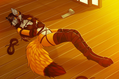 anthro barefoot bdsm biped bondage bound breasts detailed_background digitigrade feet female fur gag gagged muzzle_(object) muzzled nude orange_body orange_fur rope solo submissive submissive_female tape tape_gag tales_foxdale canid canine fox mammal 2017 digital_media_(artwork)