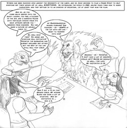 anthro big_breasts breasts cleavage clothed clothed_anthro clothed_female clothed_humanoid clothed_male clothing computer dialogue dice electronics fangs female fur furniture group hair horn huge_breasts laptop male paper philtrum scales table teeth text whiskers arania the_cabin_in_the_woods_(arania) amanda_(tcitw) eveleen_(tcitw) jack_(tcitw) suki_(tcitw) animal_humanoid armadillo_girdled_lizard bovid bovid_humanoid bovine bovine_humanoid cattle_humanoid felid girdled_lizard humanoid lagomorph leporid lion lizard mammal mammal_humanoid pantherine rabbit reptile scalie absurd_res comic english_text greyscale hi_res monochrome herm_(lore)