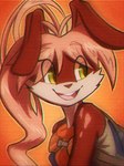 anthro backpack brown_body clothed clothing eyewear female goggles goggles_around_neck hair kerchief long_hair open_mouth overalls pink_hair smile solo yellow_eyes eyeball6300_(chiv) dust:_an_elysian_tail haley_(elysian_tail) lagomorph leporid mammal rabbit 3:4 hi_res