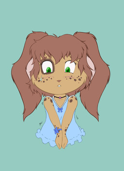 anthro biped blush blush_lines bodily_fluids bow_accessory brown_body brown_eyes brown_hair buckteeth chibi choker clothed clothing dress eyebrows female freckles front_view hair heart_symbol jewelry looking_down necklace nervous short_hair simple_background solo sweat sweatdrop teeth white_clothing white_dress young young_anthro young_female risingdragon ginger_(risingdragon) lagomorph leporid mammal rabbit 2024 absurd_res hi_res