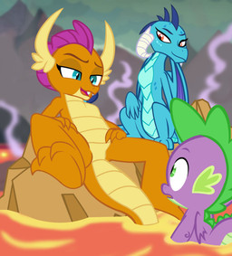 3_fingers 3_toes anthro breasts dragon_wings featureless_breasts featureless_crotch feet female fingers group lava male male/female null on_model smile spread_legs spreading tail toes young young_anthro moon_pearl succubi_samus friendship_is_magic hasbro my_little_pony mythology princess_ember_(mlp) smolder_(mlp) spike_(mlp) dragon mythological_creature mythological_scalie scalie absurd_res hi_res