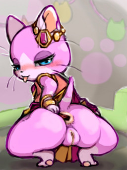 anthro anus bedroom_eyes biped blep blush butt clothed clothing crouching dancer_outfit detailed_background digitigrade dress female fur furgonomic_headwear furgonomics genitals jewelry looking_at_viewer looking_back looking_back_at_viewer narrowed_eyes no_underwear pink_body pink_fur presenting presenting_anus presenting_hindquarters presenting_to_viewer presenting_vulva rear_view seductive solo spread_anus spreading stage tongue tongue_out vulva whiskers diru capcom monster_hunter felid felyne lynian mammal 3:4 censored digital_drawing_(artwork) digital_media_(artwork) hi_res mosaic_censorship