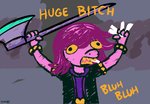 anthro axe chalk clothing derp_eyes female humor melee_weapon open_mouth parody profanity solo style_emulation weapon dsp2003 deltarune homestuck ms_paint_adventures undertale_(series) susie_(deltarune) reptile scalie 2018 crossover