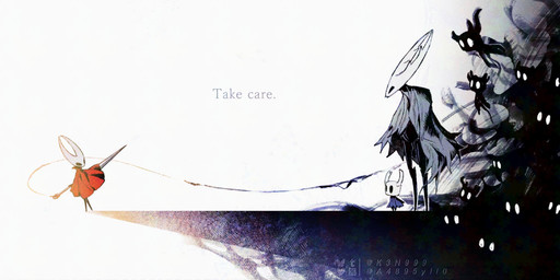 ambiguous_gender black_body cloak clothed clothing empty_eyes hornet's_needle red_cloak red_clothing simple_background text k3n999 hollow_knight_(franchise) team_cherry hollow_knight_(character) hornet_(hollow_knight) shade_(hollow_knight) the_knight_(hollow_knight) arthropod vessel_(species) 2025 absurd_res digital_media_(artwork) english_text hi_res female_(lore) nonbinary_(lore) sibling_(lore)