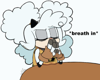 accessory annoyed anthro bell bell_collar big_breasts blue_eyes blue_sclera breasts clothed clothing collar cowbell curly_hair ears_down eyelashes eyes_closed female fingerless_gloves floppy_ears fluffy fluffy_hair frown frustrated fur gesture gloves hair hair_over_face handwear head_tuft horn lidded_eyes long_eyelashes low_framerate narrowed_eyes pink_nose pivoted_ears simple_background sitting small_horn solo tan_body text three-quarter_view topwear tuft white_background white_body white_fur white_wool wool_(fur) yellow_clothing yellow_topwear wrice idw_publishing sega sonic_the_hedgehog_(comics) sonic_the_hedgehog_(idw) sonic_the_hedgehog_(series) lanolin_the_sheep_(sonic) bovid caprine mammal sheep 2026 animated digital_media_(artwork) meme