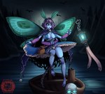 2_toes 3_fingers 4_arms antennae_(anatomy) arm_tuft big_breasts biped black_sclera blue_body boat bone bound breasts chain chained clothed clothing coin detailed_background dress eyelashes feelers feet female fingers fishnet_clothing fishnet_legwear fur glowing glowing_eyes green_eyes green_wings hair hood huge_breasts huge_hips insect_wings lamp landscape lantern legwear lepidopteran_wings lips multi_arm multi_limb nipples non-mammal_breasts non-mammal_nipples purple_body purple_fur purple_hair purple_lips river sitting skull smile solo thick_thighs toes tuft vehicle watercraft wide_hips wings ottobum animal_humanoid arthropod arthropod_humanoid humanoid insect insect_humanoid lepidopteran lepidopteran_humanoid moth moth_humanoid absurd_res cel_shading digital_drawing_(artwork) digital_media_(artwork) hi_res shaded