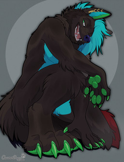 anthro biped claws countershade_torso countershading feet fingers front_view fur hair male nude nude_anthro nude_male simple_background smile solo tail teeth toes tongue zempy3 canid canine mammal 2026 digital_drawing_(artwork) digital_media_(artwork) hi_res