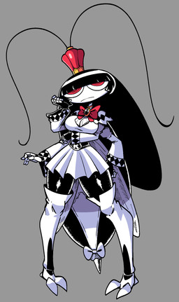 4_arms antennae_(anatomy) anthro arm_under_breasts bangs black_hair bottomwear bow_ribbon breasts cleavage_cutout clothed clothed_anthro clothed_female clothing crown cutout female female_anthro fingers frilly frilly_clothing grey_background hair hand_on_hip headgear mouth_closed multi_arm multi_limb noseless red_eyes ringed_eyes simple_background skirt solo white_body white_bottomwear white_clothing white_sclera white_skirt kevin-arthur versus_(manga) roya_roach animal_humanoid arthropod arthropod_humanoid blattodean cockroach cockroach_humanoid demon humanoid insect insect_humanoid 2025 digital_media_(artwork) english_description full-length_portrait hi_res portrait