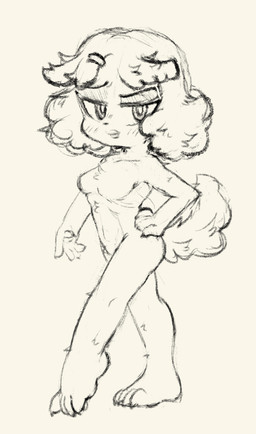 accessory adolescent anthro bangs barefoot biped blush blush_lines breasts eyebrows featureless_breasts feet female female_anthro hair hair_accessory hand_on_hip lips looking_at_viewer nude nude_anthro nude_female plantigrade pose short_hair solo tasteful_nudity three-quarter_view young young_anthro young_female drafad bittersweet_candy_bowl katie_(bcb) bird_dog canid canine canis domestic_dog golden_retriever hunting_dog mammal retriever black_and_white full-length_portrait hatching_(art) hi_res line_art monochrome portrait shaded
