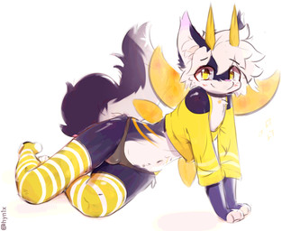 antennae_(anatomy) anthro belly blue_body blue_ears blue_face blue_fur blue_thighs blush bulge clothing crop_top crossed_legs ear_piercing femboy fluffy fluffy_tail fluffy_thighs fur hair inner_ear_fluff insect_wings legwear long_hair lying male markings multicolored_body multicolored_ears multicolored_fur multicolored_tail navel panties pattern_clothing pattern_legwear pattern_thigh_highs paws piercing pillow pink_nose pink_pillow pupils shirt shoulder_length_hair simple_background slit_pupils smile solo striped_clothing striped_legwear striped_thigh_highs stripes tail text thigh_highs topwear tuft underwear white_background white_body white_clothing white_face white_fingers white_fur white_hair white_legwear white_thigh_highs wide_hips wings yellow_antennae yellow_body yellow_clothing yellow_crop_top yellow_eyes yellow_fur yellow_legwear yellow_markings yellow_shirt yellow_thigh_highs yellow_topwear yellow_wings hyn1x em_(emko) arthropod felid feline hybrid insect lepidopteran mammal moth absurd_res artist_name digital_drawing_(artwork) digital_media_(artwork) full-length_portrait hi_res line_art portrait