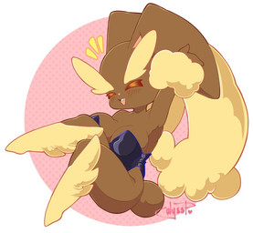 anthro arm_tuft big_ears black_clothing black_leotard blush blush_lines brown_body brown_fur buckteeth clothing cotton_tail eyebrows eyelashes eyes_closed female floppy_ears front_view fur leotard long_ears lop_ears pink_background pink_nose simple_background solo teeth thick_eyebrows thick_thighs tuft white_background wide_hips wrist_tuft yellow_body yellow_fur weepinbelly nintendo pokemon generation_4_pokemon lopunny pokemon_(species)