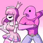 clothing crown dabbing dress duo female hair hair_over_eyes headgear pink_body pink_hair pink_skin princess royalty unknown_artist 4chan peeps peep_princess avian bird chicken galliform gallus_(genus) humanoid phasianid 1:1 meme