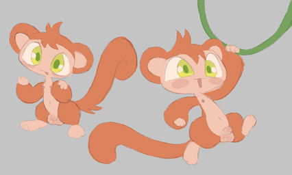 balls biped feral fur genitals green_eyes grey_background male nipples open_mouth orange_body orange_fur orange_tail penis plant simple_background small_penis smile solo standing tail toony vines clockstops3am conditional_dnp haplorhine mammal monkey primate 2022 hi_res