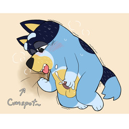 4_fingers anthro balls bedding bedding_background big_eyes biped bird's-eye_view black_eyes black_nose blue_body blue_ears blue_eyebrows blue_fur blue_markings blue_tail blush blush_lines blushing_profusely bodily_fluids breath cum cumshot dark_body dark_fur directional_arrow ejaculation erection eyebrows fingers foreskin fur genital_fluids genitals glans glistening glistening_eyes gloves_(marking) grabbing_sheets half-closed_eyes high-angle_view humanoid_genitalia humanoid_hands humanoid_penis iris leg_markings light_body light_fur lying male markings masturbation mature_anthro mature_male monotone_balls monotone_genitals multicolored_body multicolored_fur narrowed_eyes no_pupils nude nude_anthro nude_male on_side open_mouth orgasm panting partially_retracted_foreskin penile penile_masturbation penis pink_glans pink_penis pink_tongue pointy_ears prick_ears saliva saliva_on_tongue shaking snout socks_(marking) solo sweat sweatdrop tail tan_bedding teeth text thick_eyebrows thick_penis tongue tremble_spikes trembling white_sclera white_text yellow_balls yellow_body yellow_fur yellow_inner_ear 96panda bluey_(series) bandit_heeler australian_cattle_dog canid canine canis cattledog domestic_dog herding_dog mammal pastoral_dog 1:1 2025 absurd_res digital_drawing_(artwork) digital_media_(artwork) english_text hi_res letterbox