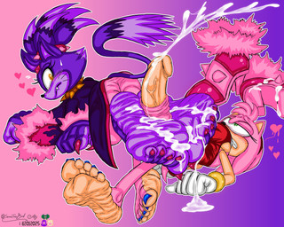 anthro barefoot big_feet big_penis blue_nails blush bodily_fluids boots bottomwear claws clenched_teeth clothing coat colored_nails colored_toenails cum cum_on_clothing cum_on_feet cum_on_footwear cum_on_shoes dress duo ejaculation fangs feet female foot_fetish foot_play footjob footwear forehead_gem foreskin gem genital_fluids genitals gynomorph hair heart_symbol high_heeled_boots high_heels huge_feet huge_penis intersex intersex/female looking_back lying nails on_back on_front orange_eyes pants penile penis ponytail purple_body sex shoes soles sweat tail teeth toenails toes topwear some-tree-bird sega sonic_the_hedgehog_(series) amy_rose blaze_the_cat blaze_the_werecat domestic_cat eulipotyphlan felid feline felis hedgehog mammal 5:4 hi_res