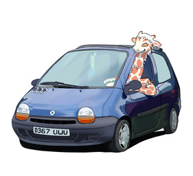 anthro car choker duo female fur happy horn inside_car inside_vehicle jewelry larger_female necklace orange_body orange_fur ossicone sitting sitting_in_car size_difference smile solo tan_body tan_fur vehicle pablovaa renault_twingo giraffe giraffid mammal hi_res