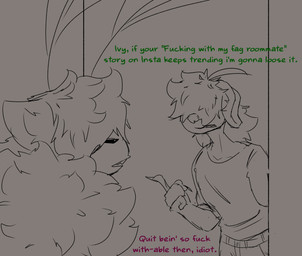 antennae_(anatomy) anthro duo female gesture hair hair_over_eyes hand_gesture male neck_tuft pointing pointing_at_another profanity text tuft heyimflame your_generic_scenarios ash_(ygs) ivy_(ygs) arthropod bird_dog canid canine canis demon domestic_dog hunting_dog hybrid iberian_wolf insect labrador lepidopteran mammal moth retriever succubus wolf english_text sketch