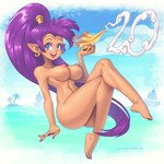 barefoot blue_eyes breasts butt clothing colored_nails ear_piercing ear_ring feet female hair humanoid_feet humanoid_pointy_ears long_hair magic_lamp nails nipples not_furry nude open_mouth open_smile piercing plantigrade pointy_ears ponytail purple_hair ring_piercing smile smoke solo text supersatanson shantae_(series) wayforward shantae genie humanoid 1:1 2022 hi_res url