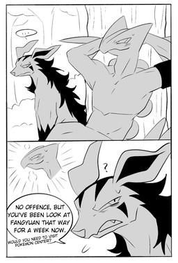 against_natural_surface against_surface against_tree anthro concern dialogue duo ellipsis embarrassed feral forest male male/male plant question question_mark relaxing sitting sitting_on_ground speech_bubble text tree laiweitui nintendo pokemon a_mu_(laiweitui) canid canine generation_3_pokemon mammal mightyena pokemon_(species) reptile scalie sceptile comic english_text hi_res monochrome sequence