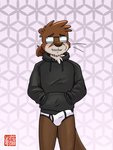 anthro black_clothing black_hoodie black_topwear blush briefs bulge clothed clothing detailed_bulge drawyourfursona embarrassed erection erection_under_clothing genital_outline hoodie hoodie/briefs_meme male penis_outline simple_background solo standing tighty_whities topwear underwear white_briefs white_clothing white_underwear fudatsu meme_clothing manu_(fudatsu) mammal mustelid otter digital_media_(artwork) hi_res meme shaded