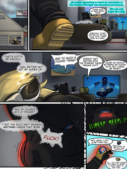 bulge clothed clothing crotch_shot dialogue electricity electronics garage group lightning male mechanic profanity speech_bubble television text trashbadger amphibian badger canid canine canis domestic_dog frog honey_badger mammal mustelid musteline 3:4 comic english_text hi_res