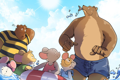 accessory anthro bottomwear bow_ribbon brown_body brown_fur chibi clothing duo eating eyewear fur glasses group hair_accessory hair_bow hair_ribbon kemono male outside overweight overweight_male ribbons shorts size_difference swimwear water ham_won_art ernest_and_celestine bolero_(ernest_and_celestine) celestine_(ernest_and_celestine) ernest_(ernest_and_celestine) mandarine_(ernest_and_celestine) margotine_(ernest_and_celestine) melusine_(ernest_and_celestine) bear house_mouse mammal mouse murid murine rodent 2025 hi_res