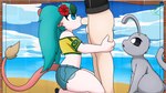 anthro beach being_watched bottomwear clothing cosplay denim denim_bottomwear denim_clothing denim_shorts duo fellatio feral group looking_at_another male male/male oral penile sex shorts trio whygenamoon brazilian_miku vocaloid alice_alien_(whygenamoon) deny_the_mouse_(whygenamoon) hatsune_miku light_fast_luz_negra_(whygenamoon) human mammal mouse murid murine rodent 16:9 absurd_res hi_res widescreen