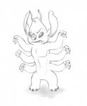 2016 4_fingers 6_arms alien antennae_(anatomy) digital_drawing_(artwork) digital_media_(artwork) disney experiment_(lilo_and_stitch) experiment_627 fingers head_tuft hi_res lilo_and_stitch monochrome multi_arm multi_limb notched_ear raised_arm simple_background sketch sneer solo solosandwich tuft white_background