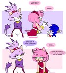 anthro blue_body blue_fur clothed clothing dialogue female footwear fully_clothed fur gloves green_eyes group handwear ignoring ignoring_another male pink_body pink_fur purple_body purple_fur running shoes speech_bubble text trio yellow_eyes quavernsfw sega sonic_the_hedgehog_(series) amy_rose blaze_the_cat sonic_the_hedgehog domestic_cat eulipotyphlan felid feline felis hedgehog mammal comic english_text hi_res