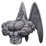 biceps big_muscles feathered_wings feathers male muscular pecs smile solo wings wolfiecanem disney the_hunchback_of_notre_dame_(1996) victor_(the_hunchback_of_notre_dame) gargoyle humanoid 1:1 hi_res